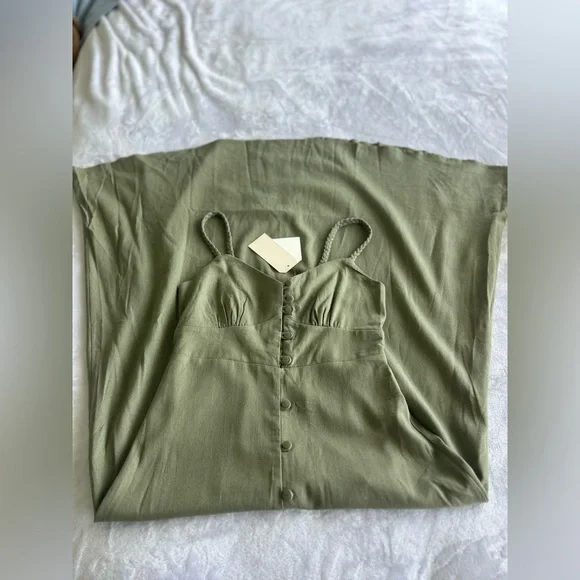NWT Monteau linen blend Maxi Dress, olive green button down, size XS - Picture 4 of 5